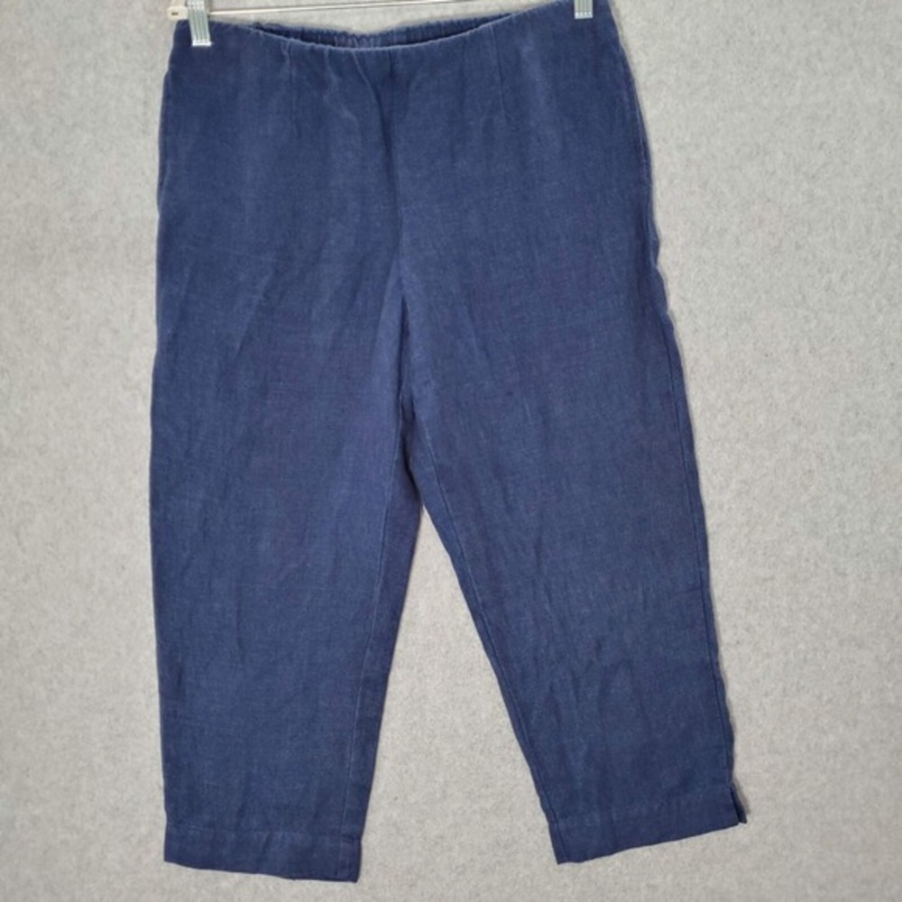 Pure Jill Women Pants Small Blue Linen Wide Leg Drawstring Beach Crop Relax